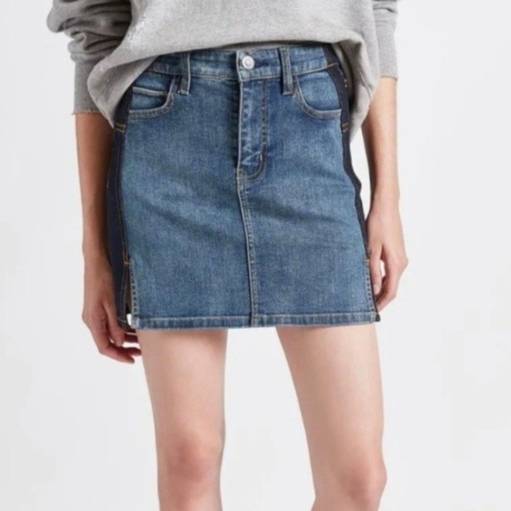 NWT Current/Elliott The Mashed Two-Toned Mini Denim Skirt In The Wash Connell